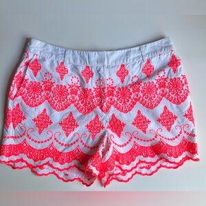 Boden•Neon Coral Embroidered 100% Cotton Shorts•sz 8